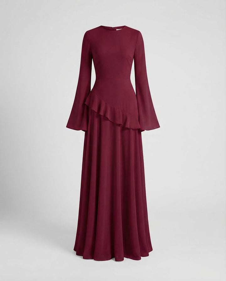 Women's Evening Dress Tailored Ruffle Yoke