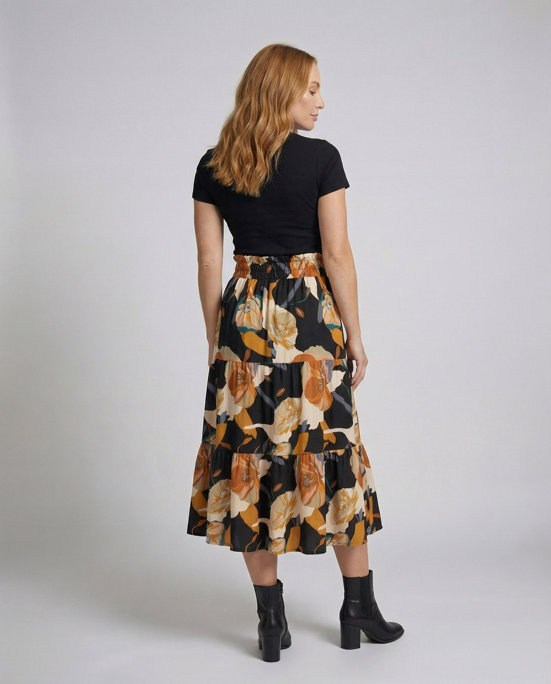 Women's Flared Tiered Skirt with Paperbag Waist