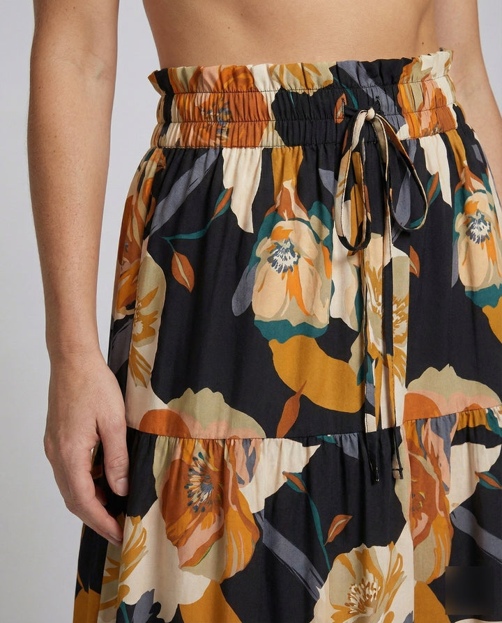 Women's Flared Tiered Skirt with Paperbag Waist