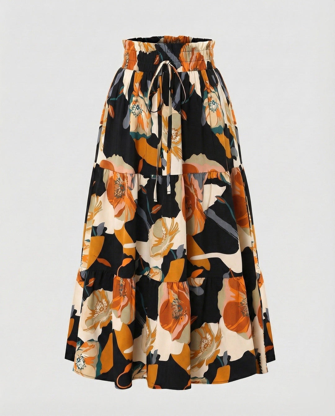 Women's Flared Tiered Skirt with Paperbag Waist
