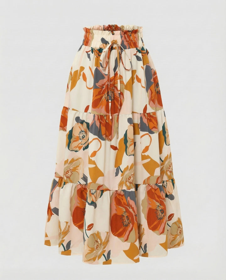 Women's Flared Tiered Skirt with Paperbag Waist