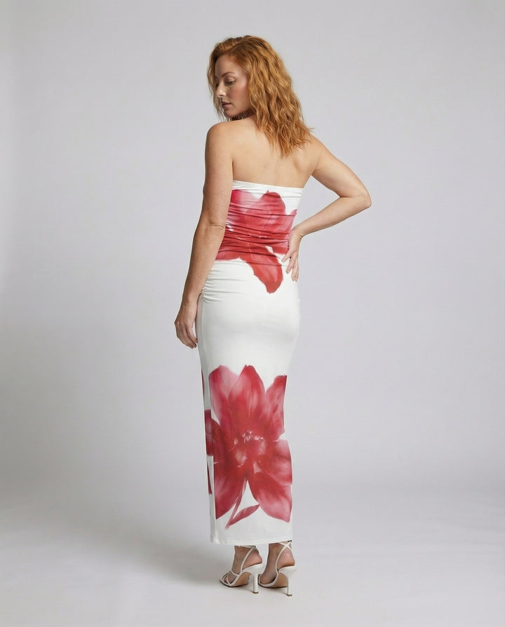 Women's Bandeau Maxi Dress with Large Floral Print