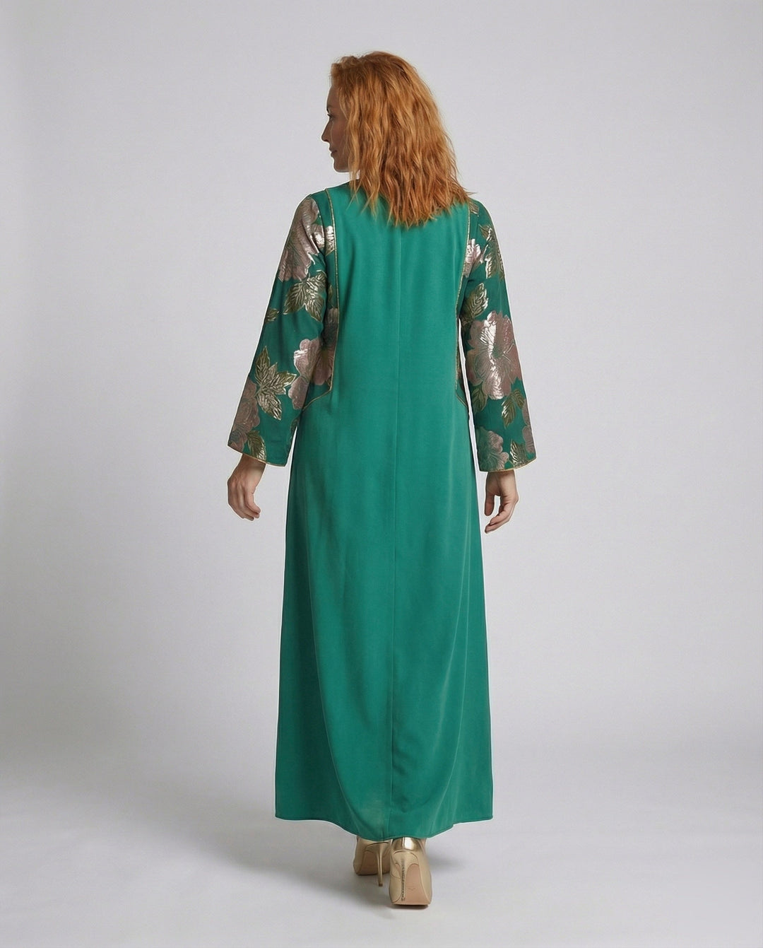 Women's Embroidered Kaftan Abaya Dress with Floral Sleeves