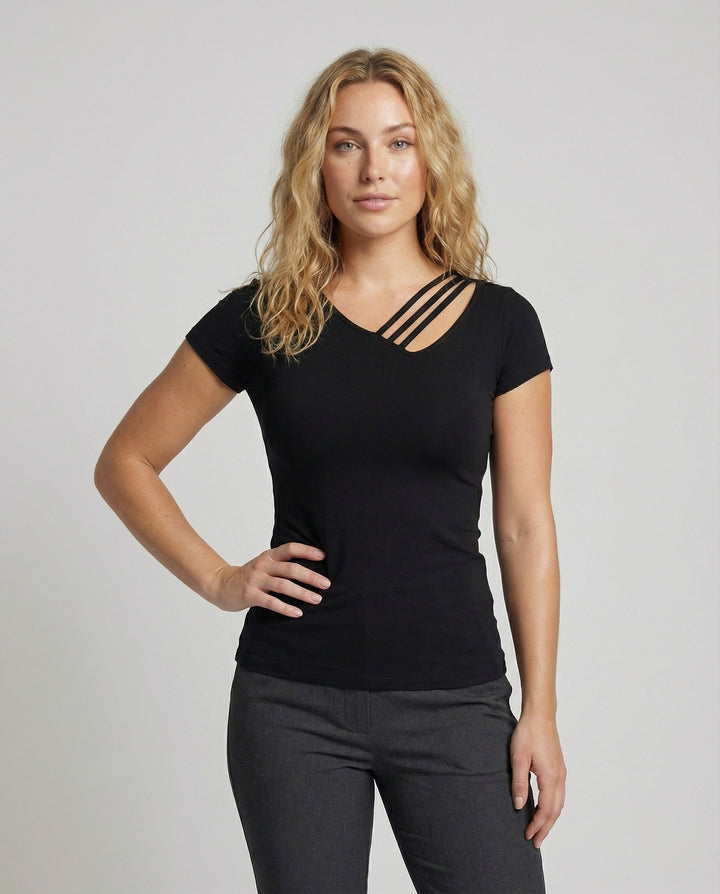 Women's Asymmetrical Elastic Blended Fabric Top