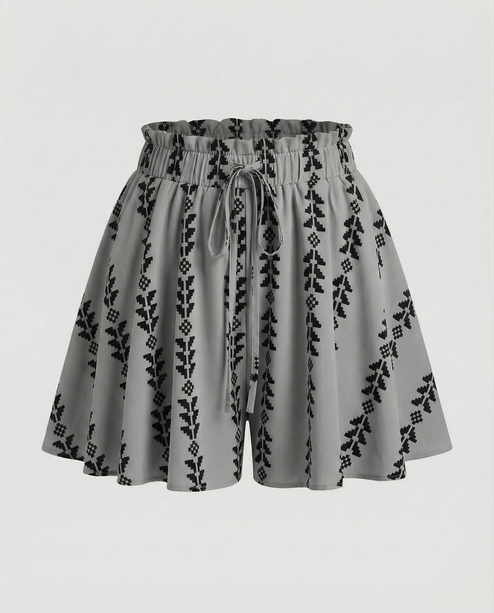 Women's Flared Leaf Print Mixed Fabric Skater Mini Skirt