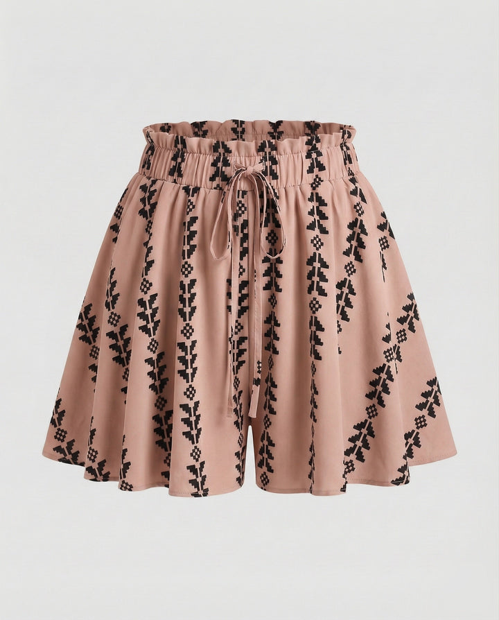 Women's Flared Leaf Print Mixed Fabric Skater Mini Skirt