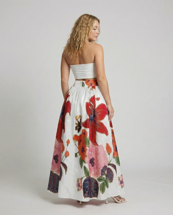 Women's Embroidered Floral Embroidery Mixed Fabric Maxi Skirt