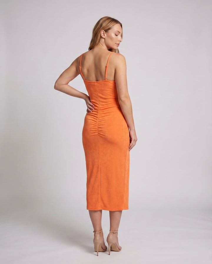 Women's Evening Dress with Waterfall Neckline, Spaghetti Straps, and Side Slit