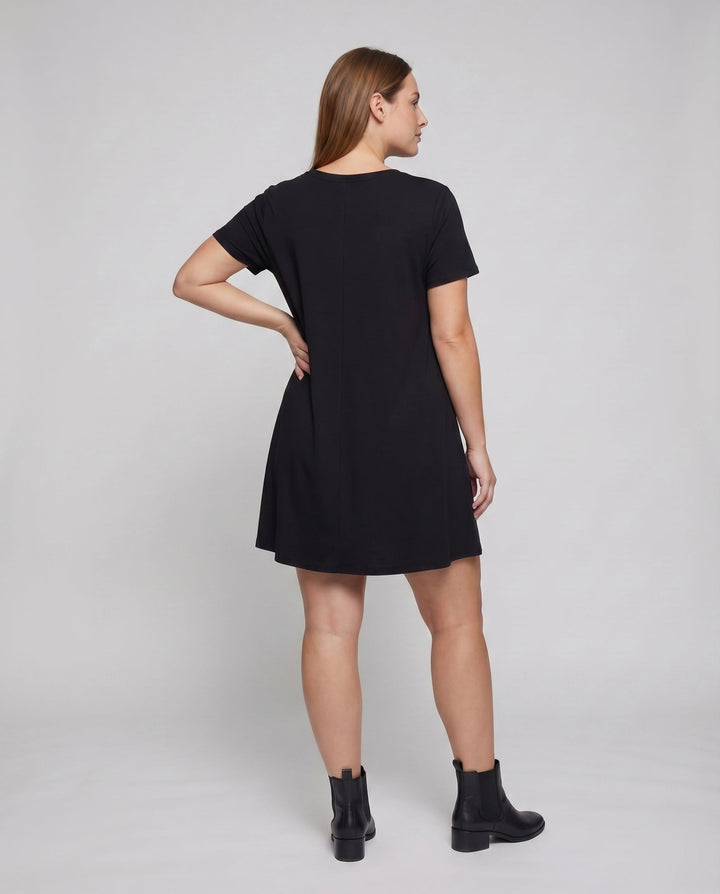 Women's A-Line Short Dress Round Neck Side Slits Short Sleeves
