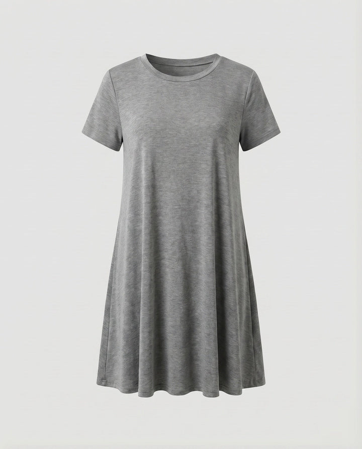 Women's A-Line Short Dress Round Neck Side Slits Short Sleeves
