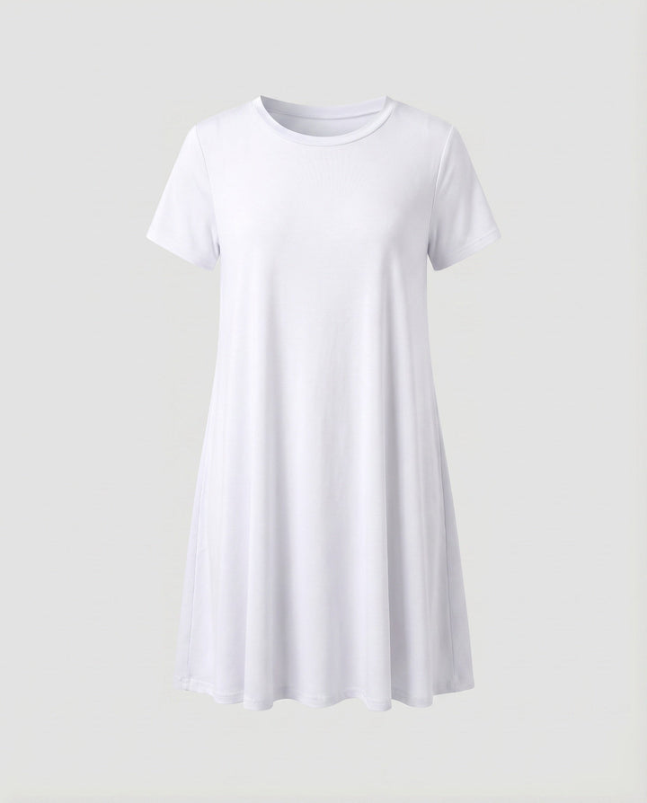 Women's A-Line Short Dress Round Neck Side Slits Short Sleeves