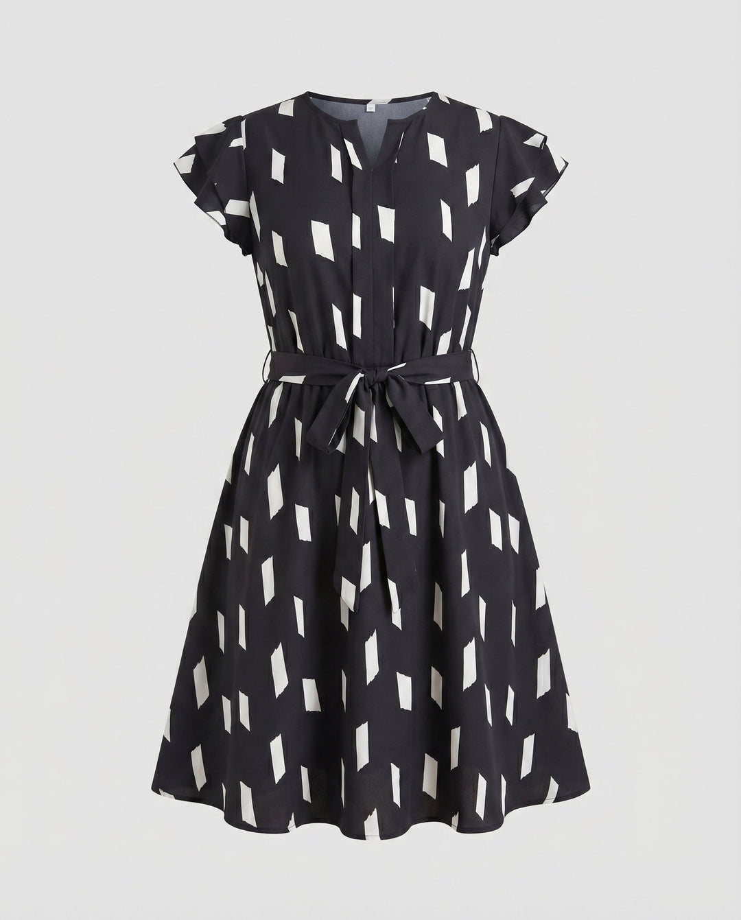 Women's A-Line Dress Geometric Print Tie Belt Ruffle Sleeves