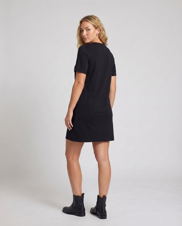 Women's A-Line Dress with Swing Hem Short Sleeve Round Neck