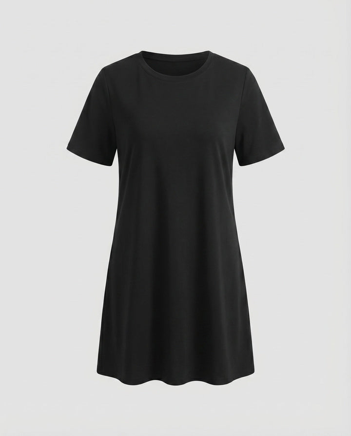 Women's A-Line Dress with Swing Hem Short Sleeve Round Neck