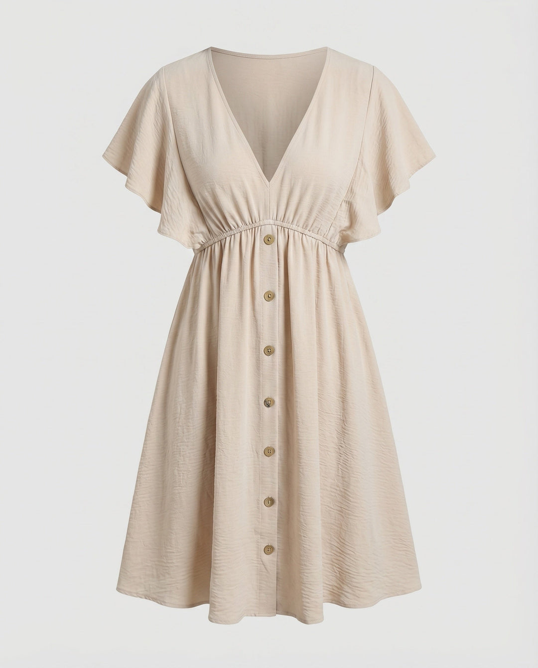 Women's A-Line Summer Dress with Underbust Gathering, Button Placket, V-Neck