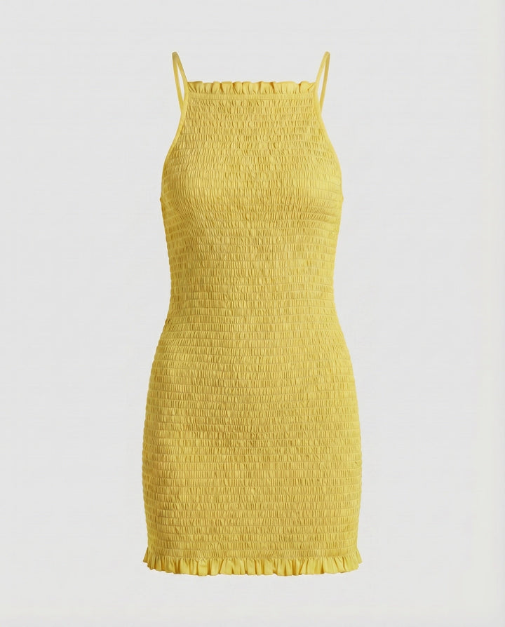 Women's Sleeveless Beach Dress with Ruffled Design and Ruffle Hem