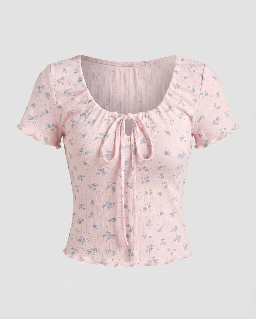 Women's Cotton Crop Top with Ruffle Details and Adjustable Drawstring