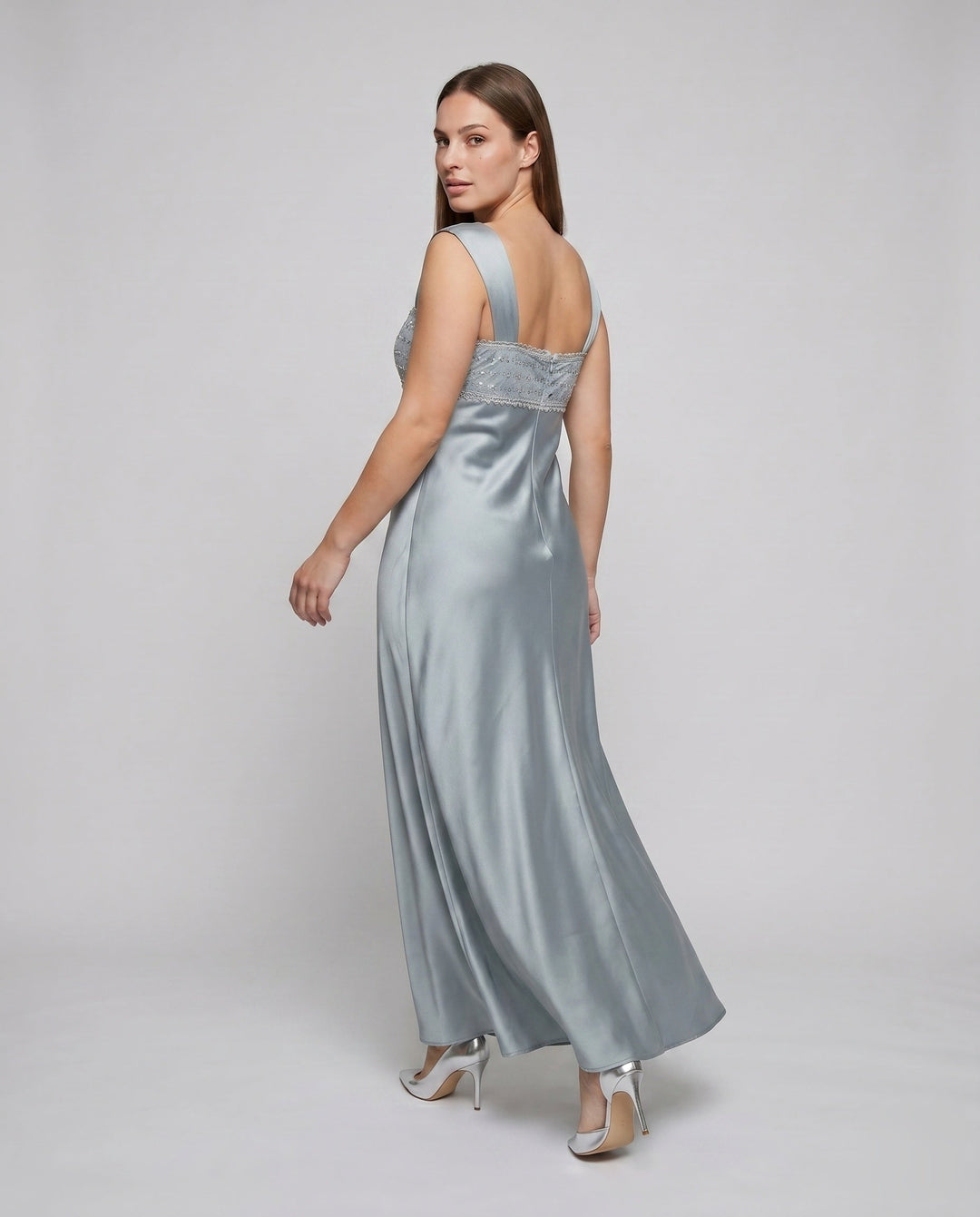 Women's Evening Dress with Shimmering Top and Flowing Skirt