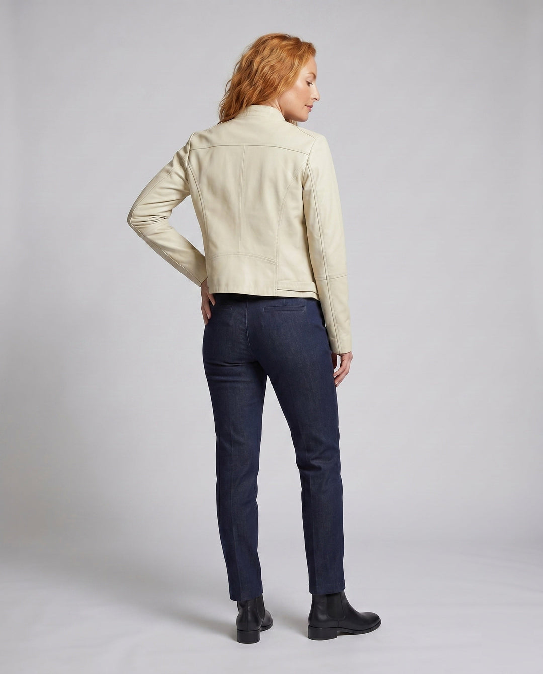 Women's Biker Jacket Made of High-Quality Leather with Fine Decorative Stitching