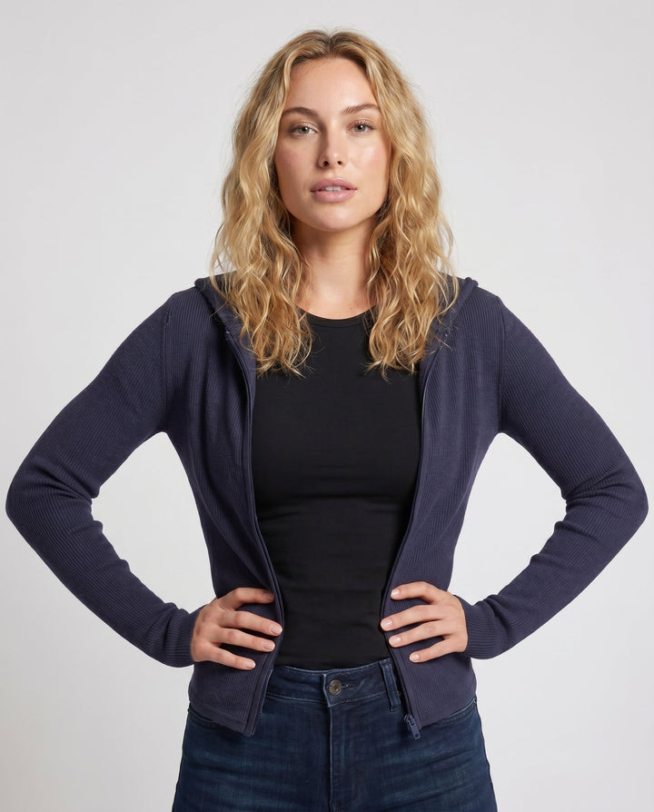 Women's Comfortable Sweat Jacket with Hood and Full Zip