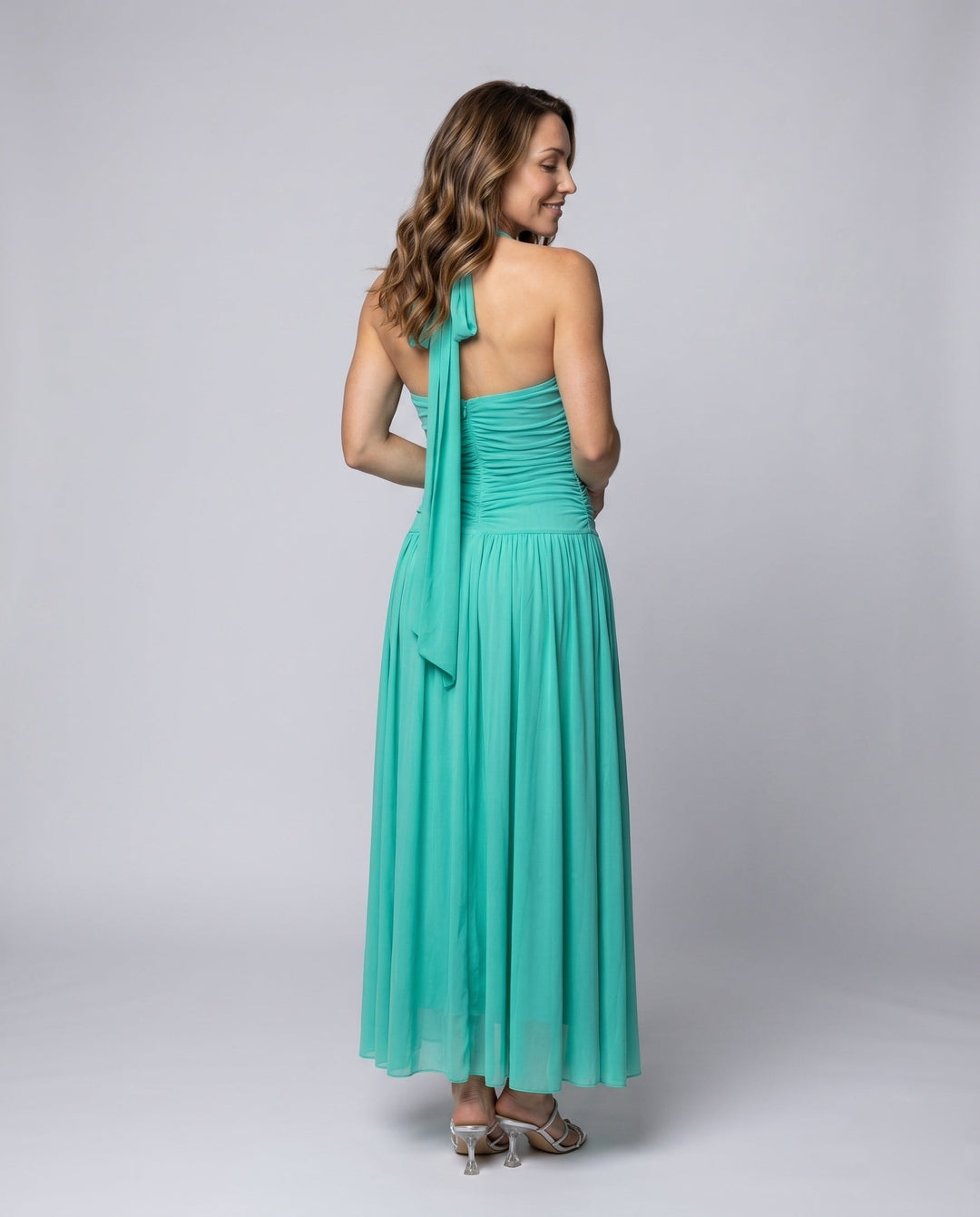Women's Evening Dress with Elegant V-Neck and Alluring Gathered Detail