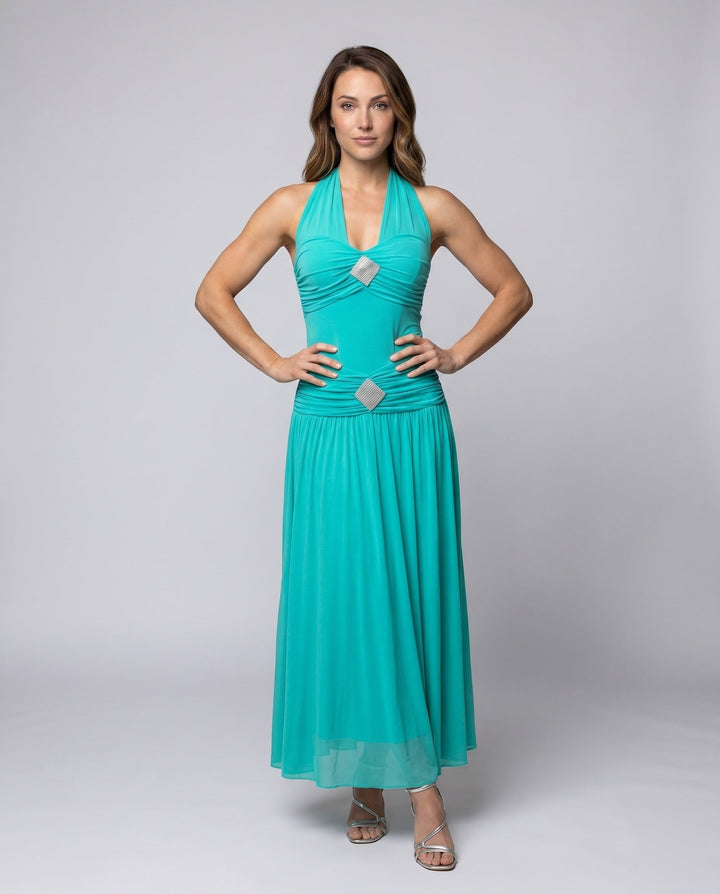 Women's Evening Dress with Elegant V-Neck and Alluring Gathered Detail