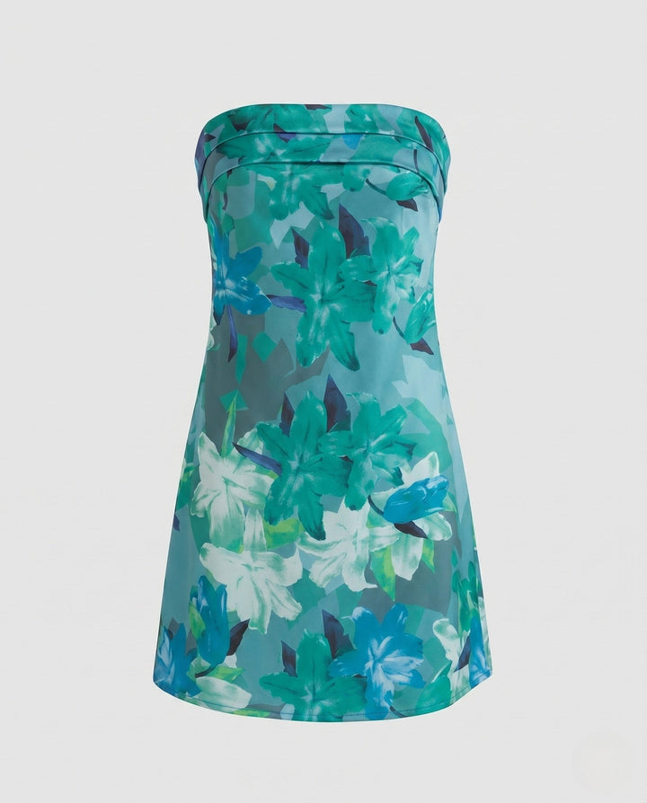Women's Bandeau Mini Dress with Floral Pattern EB