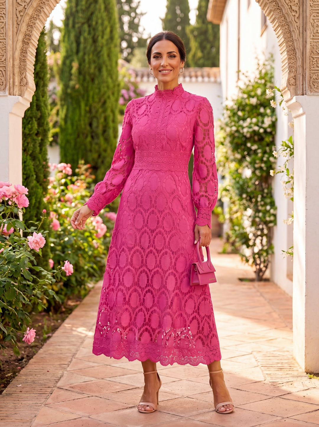 Elegant Carmona spring lace dress by Emma & Rose Cape Town, featuring intricate lace details and a flattering fit.