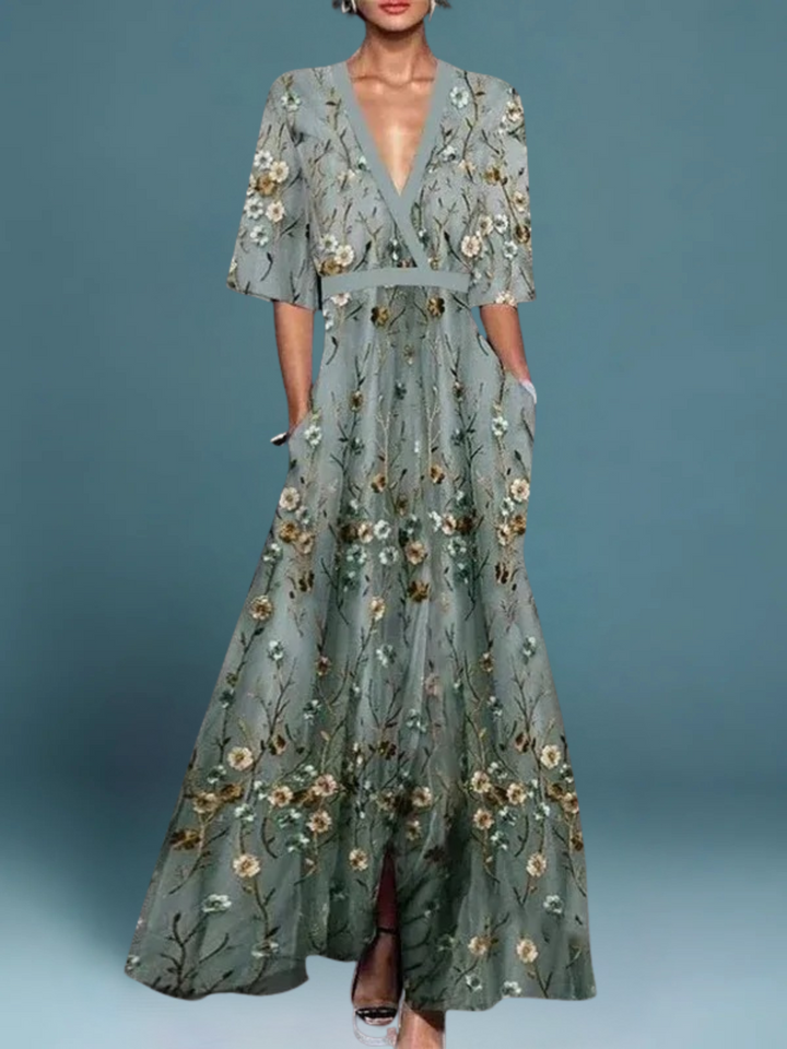 Hazel Elegant V-Neck Belted Boho Dress - Elena Harper