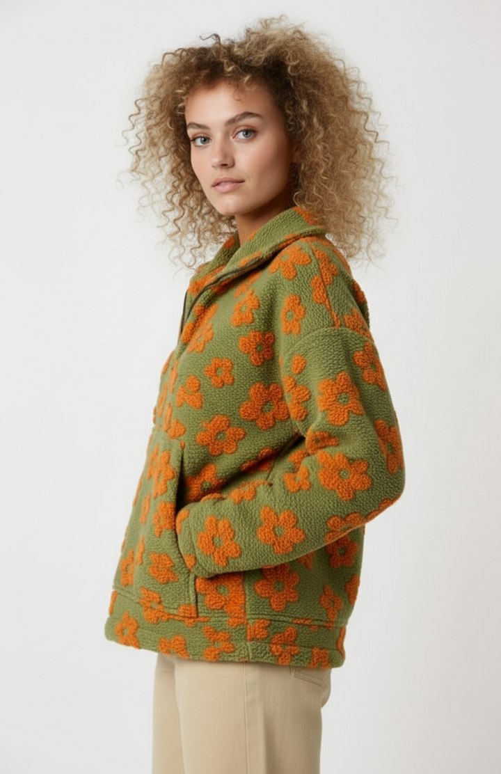 Women's Pullover | Playful Floral Design with Half-Zip