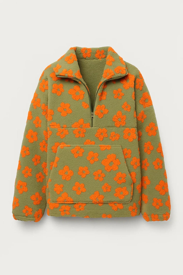 Women's Pullover | Playful Floral Design with Half-Zip