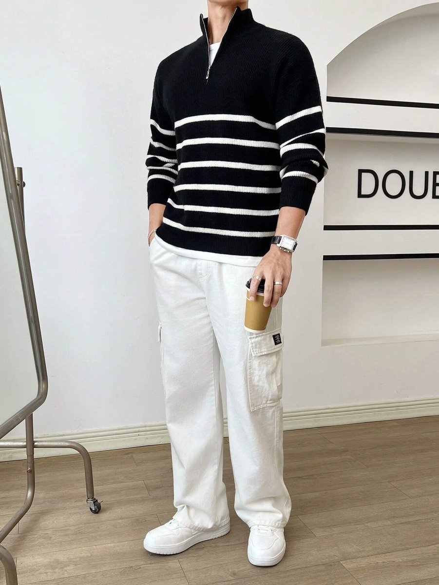 Men's Pullover | Practical Half-Zip & Classic Stripe Design