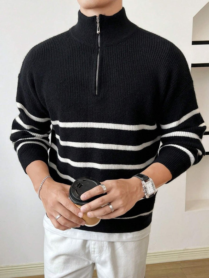 Men's Pullover | Practical Half-Zip & Classic Stripe Design