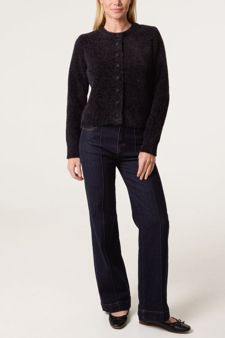 Ladies Cardigan Soft Ribbed Knit with Relaxed Fit