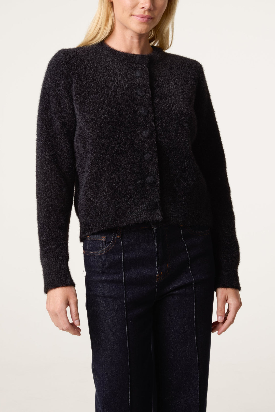 Ladies Cardigan Soft Ribbed Knit with Relaxed Fit