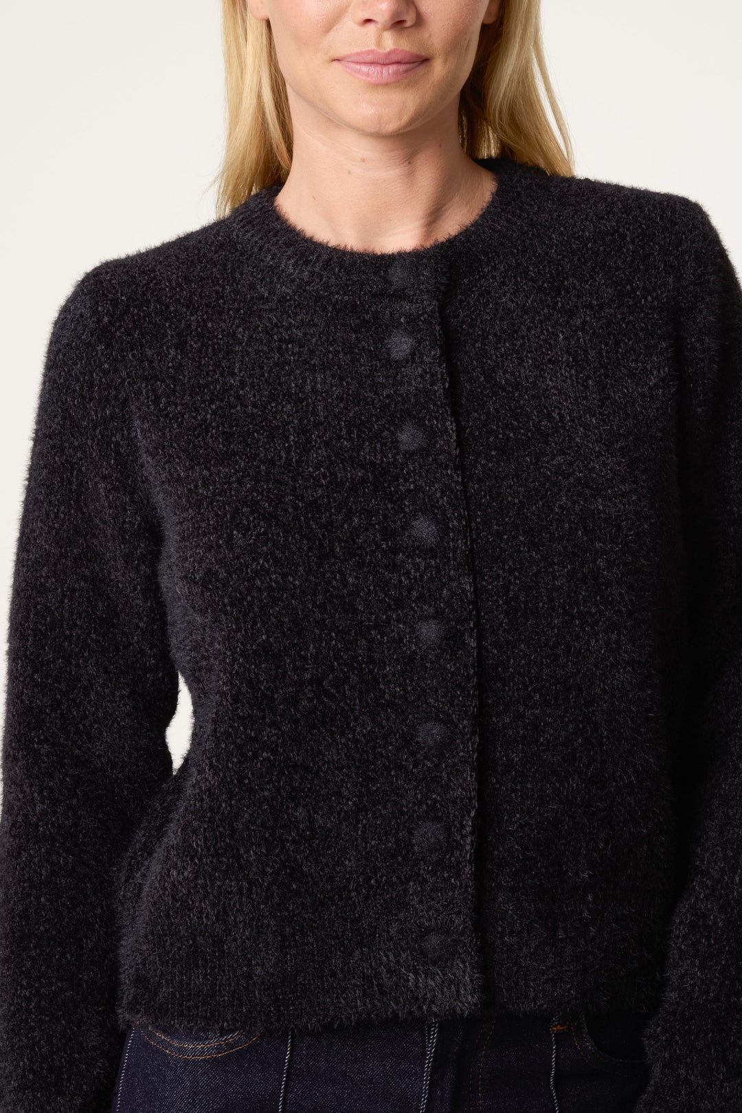 Ladies Cardigan Soft Ribbed Knit with Relaxed Fit