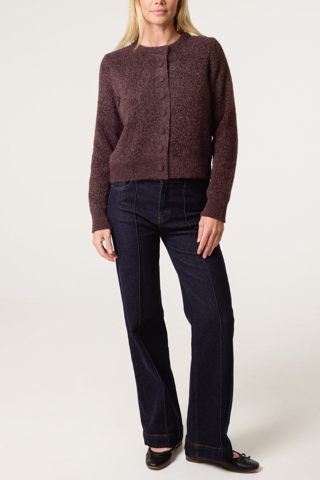 Ladies Cardigan Soft Ribbed Knit with Relaxed Fit