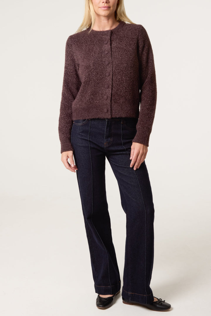 Ladies Cardigan Soft Ribbed Knit with Relaxed Fit