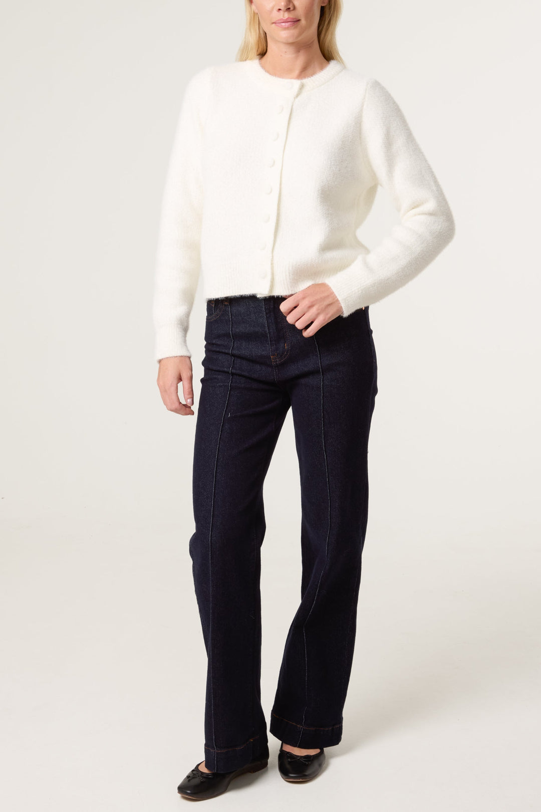 Ladies Cardigan Soft Ribbed Knit with Relaxed Fit