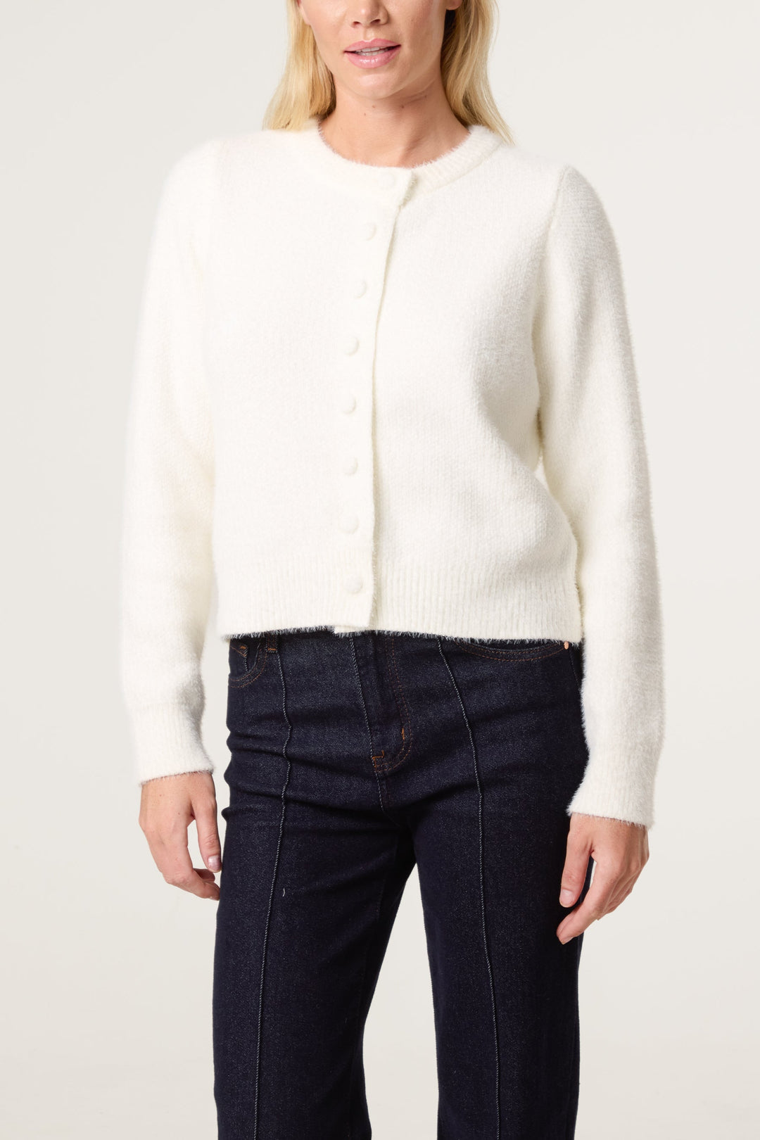 Ladies Cardigan Soft Ribbed Knit with Relaxed Fit