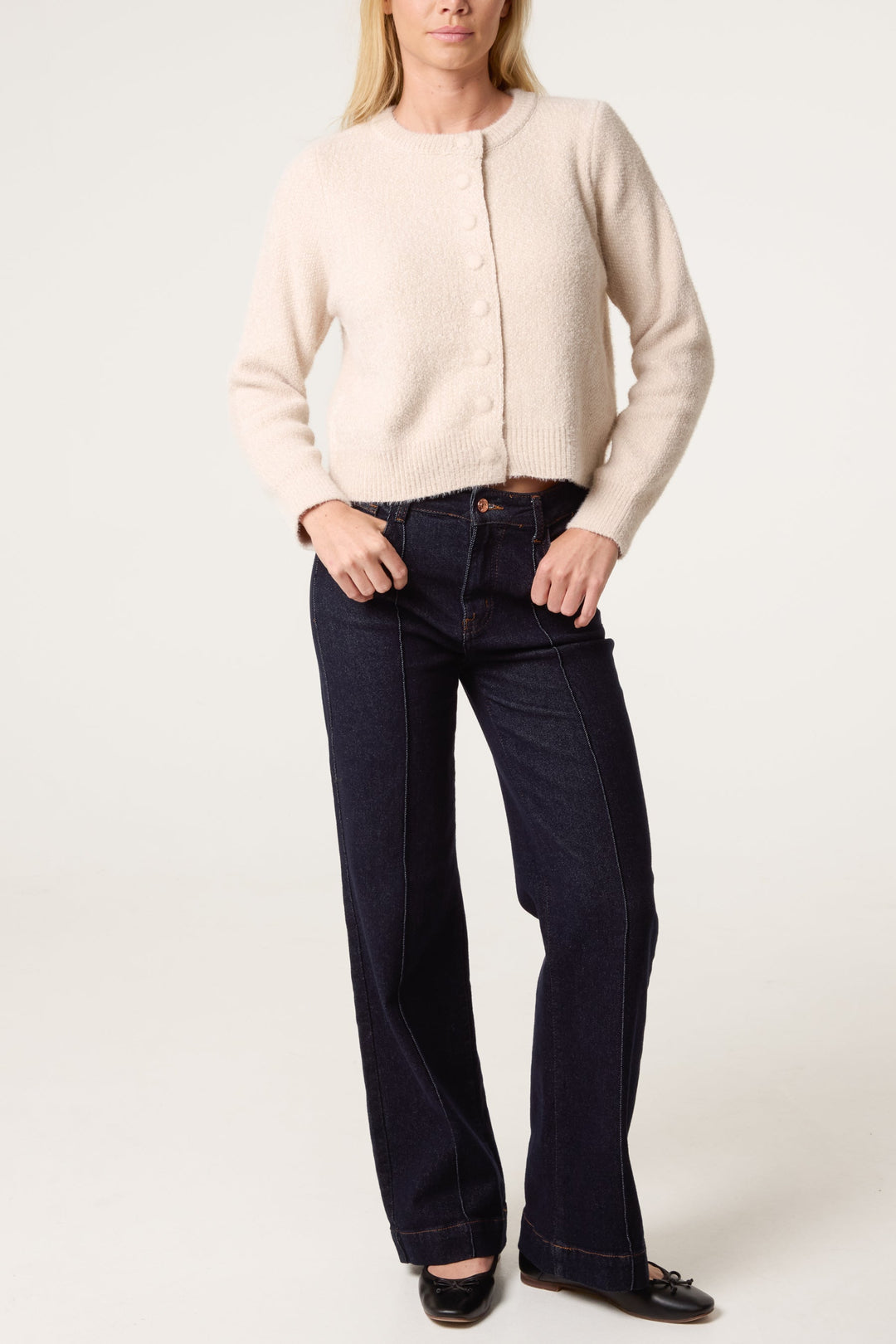 Ladies Cardigan Soft Ribbed Knit with Relaxed Fit