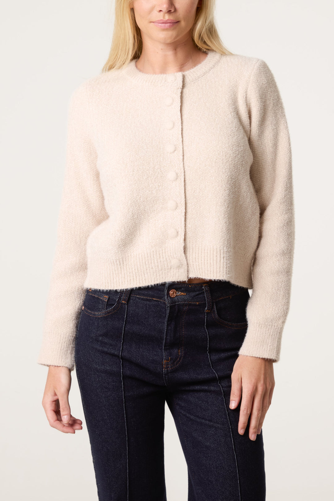 Ladies Cardigan Soft Ribbed Knit with Relaxed Fit
