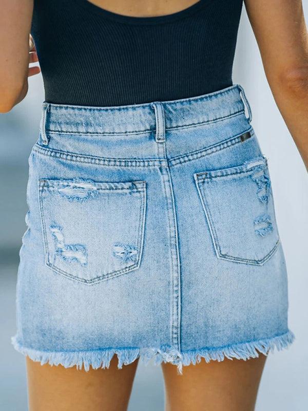 Chloe | Casual Distressed Denim Mini Skirt with Raw Hem