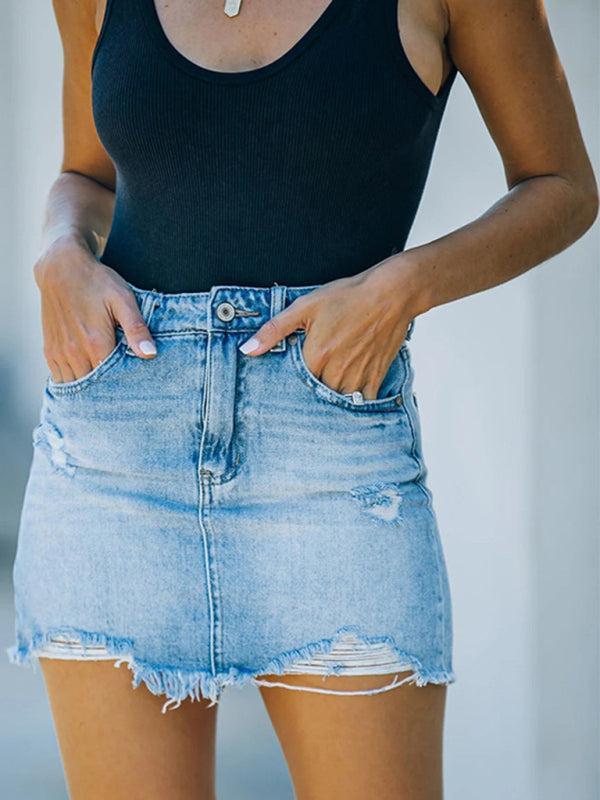 Chloe | Casual Distressed Denim Mini Skirt with Raw Hem