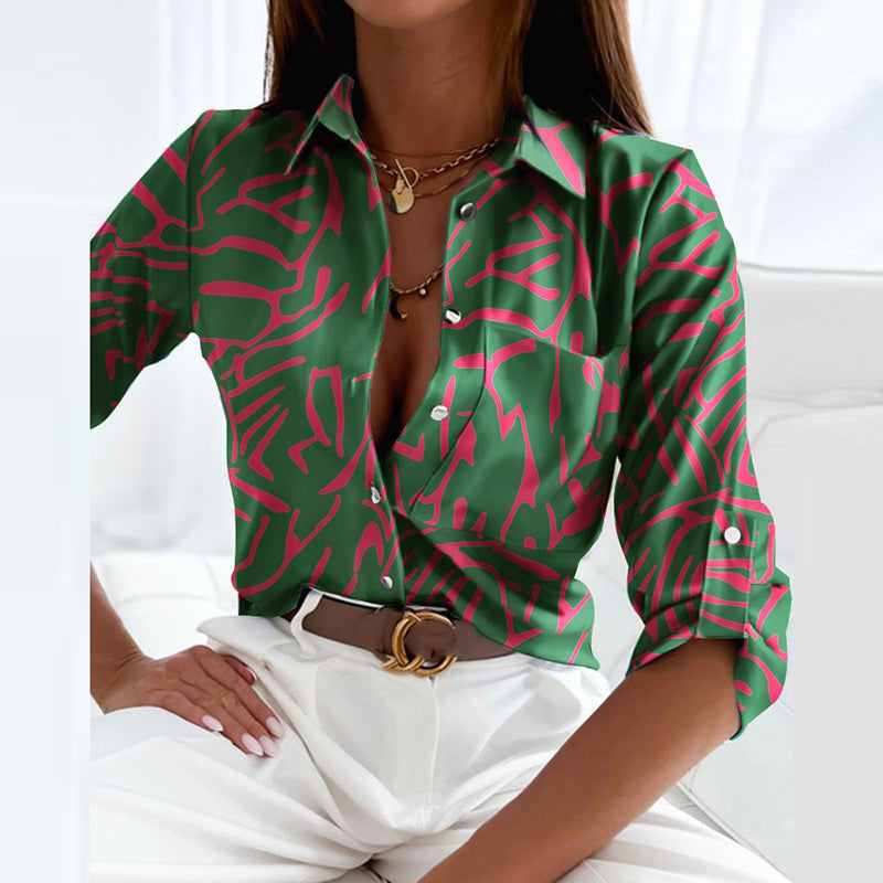 Alicia | Women's Printed Long Sleeve Button Top