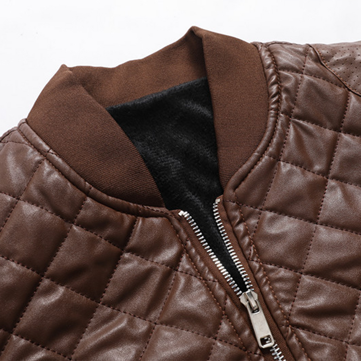 Quilted Faux Leather Bomber Jacket for Men – Warm and Stylish Outerwear
