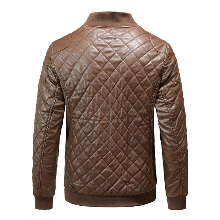 Quilted Faux Leather Bomber Jacket for Men – Warm and Stylish Outerwear