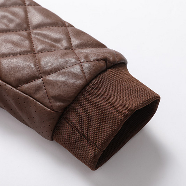Quilted Faux Leather Bomber Jacket for Men – Warm and Stylish Outerwear