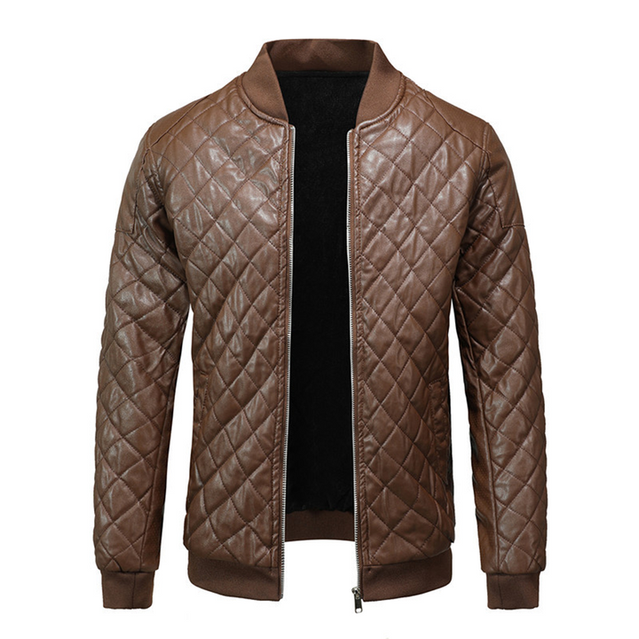 Quilted Faux Leather Bomber Jacket for Men – Warm and Stylish Outerwear