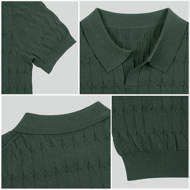 Retro Threads Woven Polo Shirt, view 4 - Elena Harper